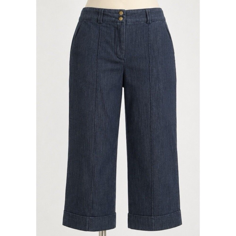 Zac & Rachel Womens 16 Wide Leg Denim Trousers Cuffed Pintuck Dark Wash Jeans